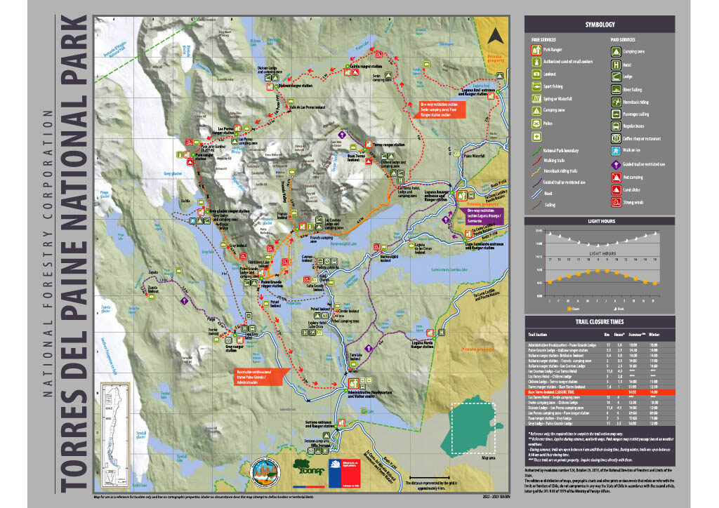 W Trek Self Guided: Torres del Paine Hiking Map